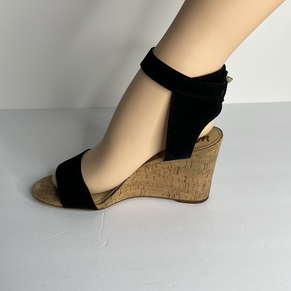 Sam Edelman Black Suede Cork Heel Wedge Sandal Size 9 - Picture 5 of 9